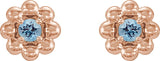 14K Gold Round Natural Aquamarine Petite Flower Earrings - Rose Gold - view 2