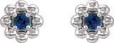 14K Gold Round Lab-Grown Blue Sapphire Petite Flower Earrings - White Gold - view 2