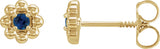 14K Gold Round Lab-Grown Blue Sapphire Petite Flower Earrings - Yellow Gold