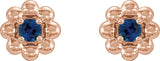 14K Gold Round Natural Blue Sapphire Petite Flower Earrings - Rose Gold - view 2