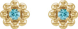 14K Gold Round Natural Blue Zircon Petite Flower Earrings - Yellow Gold - view 2