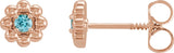 14K Gold Round Natural Blue Zircon Petite Flower Earrings - Rose Gold
