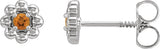 Platinum Round Natural Citrine Petite Flower Earrings