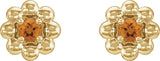 14K Gold Round Natural Citrine Petite Flower Earrings - Yellow Gold - view 2