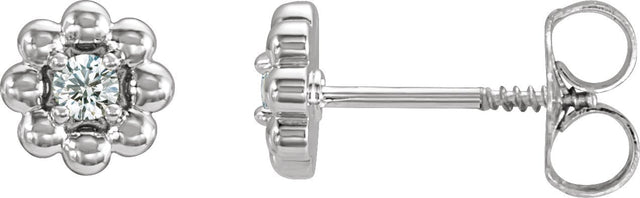 14K Gold Round Natural Diamond Petite Flower Earrings - White Gold