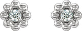 Platinum Round Natural Diamond Petite Flower Earrings - view 2