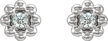 Platinum Round Natural Diamond Petite Flower Earrings - view 2