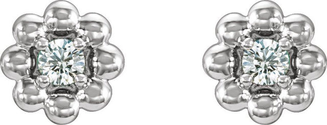 Platinum Round Natural Diamond Petite Flower Earrings - view 2