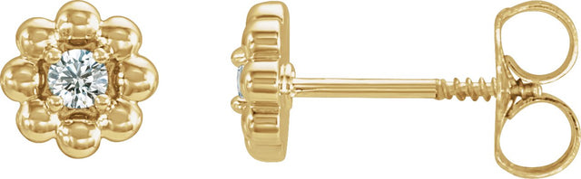 14K Gold Round Natural Diamond Petite Flower Earrings - Yellow Gold