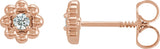 14K Gold Round Natural Diamond Petite Flower Earrings - Rose Gold