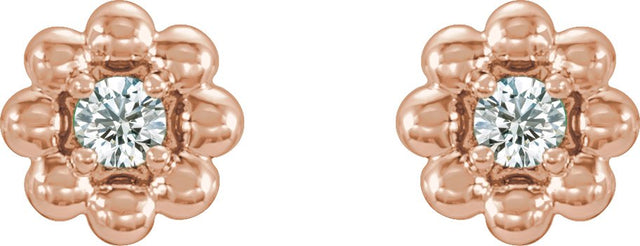 14K Gold Round Natural Diamond Petite Flower Earrings - Rose Gold - view 2
