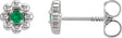14K Gold Round Natural Emerald Petite Flower Earrings - White Gold