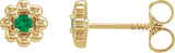14K Gold Round Natural Emerald Petite Flower Earrings - Yellow Gold