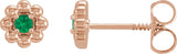 14K Gold Round Lab-Grown Emerald Petite Flower Earrings - Rose Gold