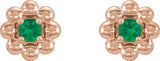 14K Gold Round Natural Emerald Petite Flower Earrings - Rose Gold - view 2