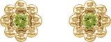 14K Gold Round Natural Peridot Petite Flower Earrings - Yellow Gold - view 2