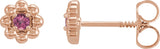 14K Gold Round Natural Pink Tourmaline Petite Flower Earrings - Rose Gold