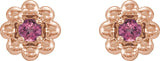 14K Gold Round Natural Pink Tourmaline Petite Flower Earrings - Rose Gold - view 2