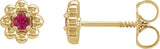 14K Gold Round Lab-Grown Ruby Petite Flower Earrings - Yellow Gold