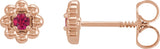 14K Gold Round Natural Ruby Petite Flower Earrings - Rose Gold