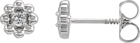 Platinum Round Natural White Sapphire Petite Flower Earrings