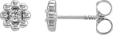 Platinum Round Natural White Sapphire Petite Flower Earrings