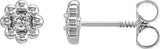 14K Gold Round Natural White Sapphire Petite Flower Earrings - White Gold