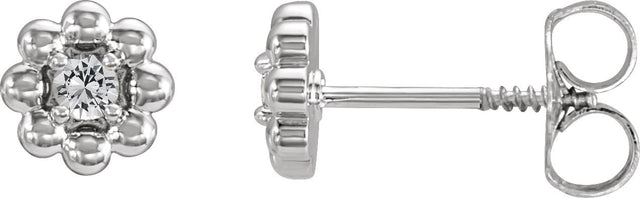 14K Gold Round Natural White Sapphire Petite Flower Earrings - White Gold