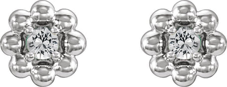 Platinum Round Natural White Sapphire Petite Flower Earrings - view 2
