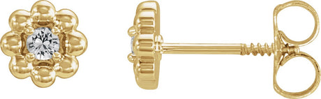 14K Gold Round Natural White Sapphire Petite Flower Earrings - Yellow Gold