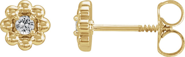 14K Gold Round Natural White Sapphire Petite Flower Earrings - Yellow Gold