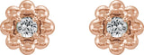 14K Gold Round Natural White Sapphire Petite Flower Earrings - Rose Gold - view 2