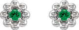 Platinum Round Natural Tsavorite Garnet Petite Flower Earrings - view 2