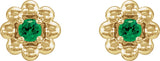14K Gold Round Natural Tsavorite Garnet Petite Flower Earrings - Yellow Gold - view 2