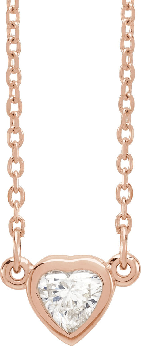 14K Gold Natural Diamond Heart Necklace - Rose Gold