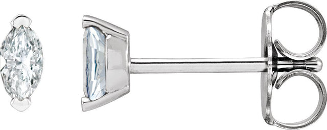 Platinum Marquise Natural Diamond Solitaire V-Prong Stud Earrings