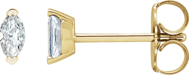 14K Gold Marquise Natural Diamond Solitaire V-Prong Stud Earrings - Yellow Gold