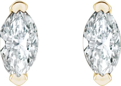 14K Gold Marquise Natural Diamond Solitaire V-Prong Stud Earrings - Yellow Gold - view 2