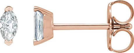14K Gold Marquise Natural Diamond Solitaire V-Prong Stud Earrings - Rose Gold