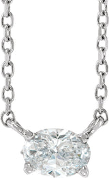 14K Gold Oval Lab-Grown Diamond Solitaire Necklace - White Gold