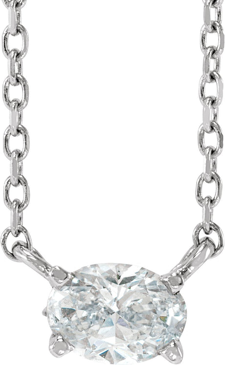 14K Gold Oval Lab-Grown Diamond Solitaire Necklace - White Gold