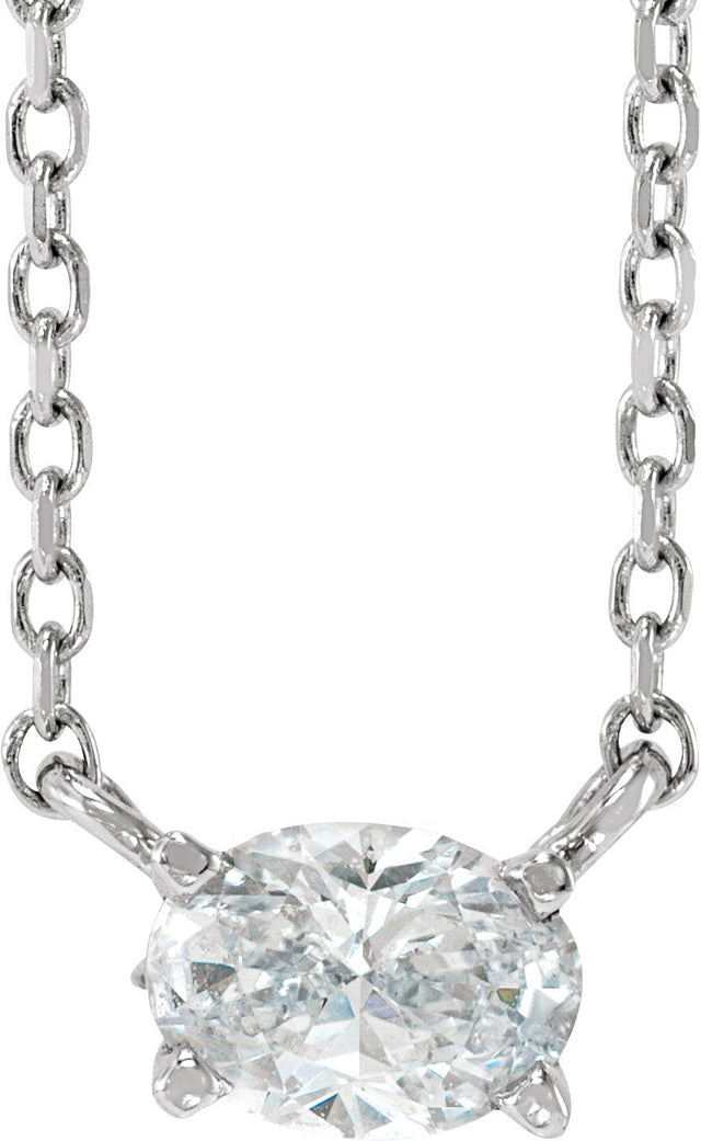 Platinum Oval Natural Diamond Solitaire Necklace