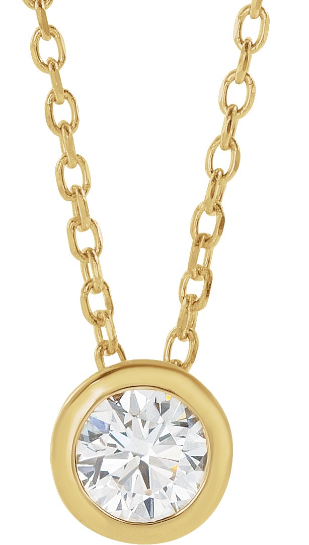 14K Gold Round Natural Diamond Solitaire Bezel-Set Necklace - Yellow Gold