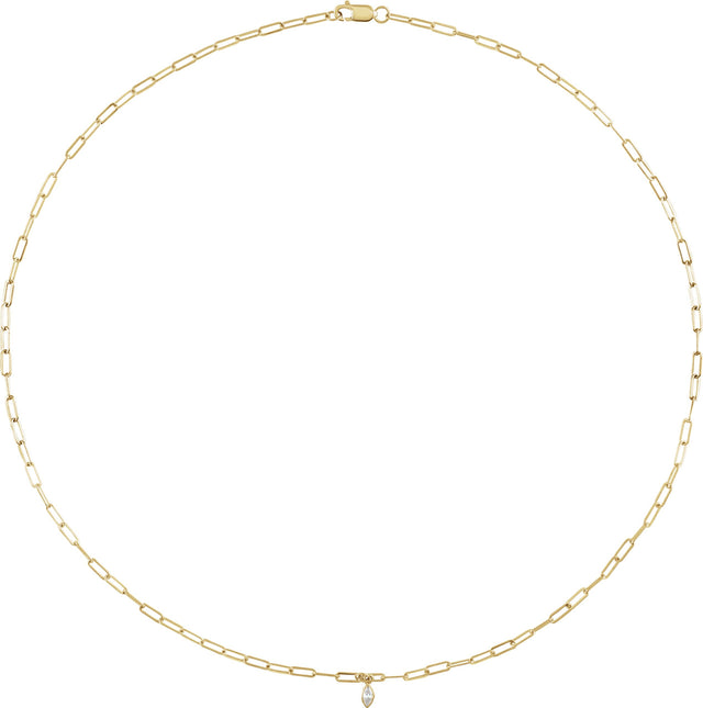 14K Gold Marquise Natural Diamond Micro Bezel-Set Necklace - Yellow Gold