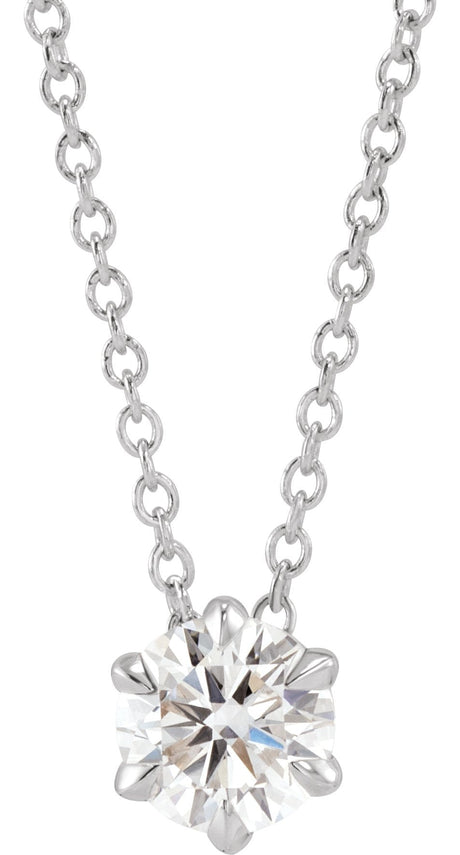 14K Gold Round Lab-Grown Diamond Solitaire Necklace or Slide Pendant - White Gold