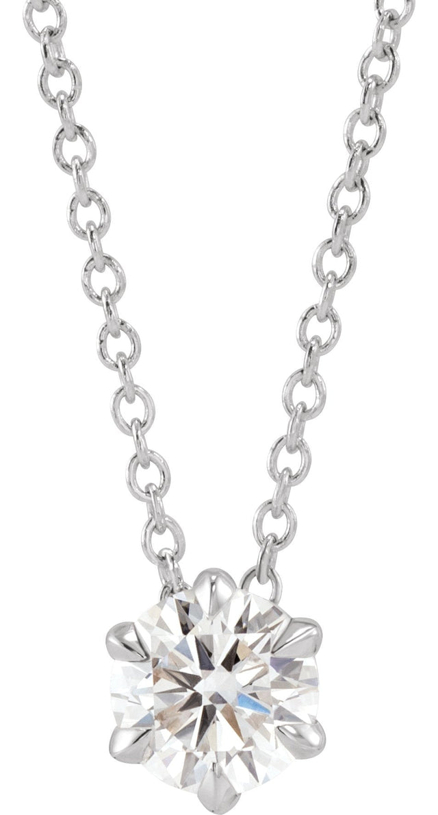 14K Gold Round Lab-Grown Diamond Solitaire Necklace or Slide Pendant - White Gold