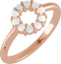 14K Gold Round Natural White Opal Cabochon Halo-Style Ring - Rose Gold
