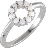 14K Gold Round Natural White Opal Cabochon Halo-Style Ring - White Gold