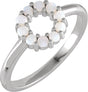 Platinum Round Natural White Opal Cabochon Halo-Style Ring