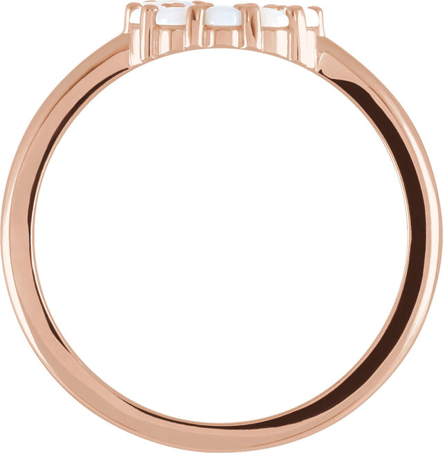 14K Gold Round Natural White Opal Cabochon Halo-Style Ring - Rose Gold - view 2